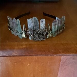 Elegant Gold and Green Crystal Headband